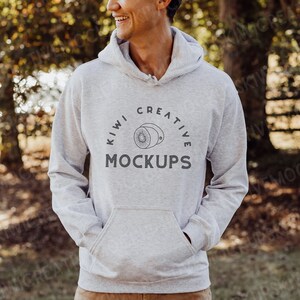 Men&#39;s Gildan 18500 Ash Hoodie Mockup, Father&#39;s Day Hoodie Model Male Model Light Grey Sweatshirt, Hoodie Mockups Males Blank Mockups for Men