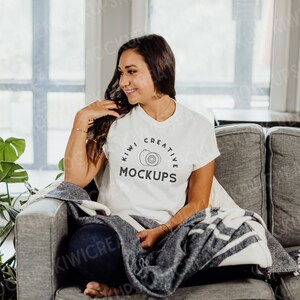 Boho White Gildan 5000 Mockup: Women&#39;s T-Shirt Model (Digital Download)