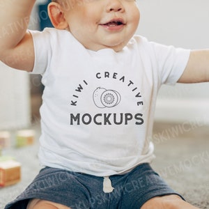 Toddler Shirt Mockup: RABBIT SKINS 3322 White T-Shirt with Model (JPEG)