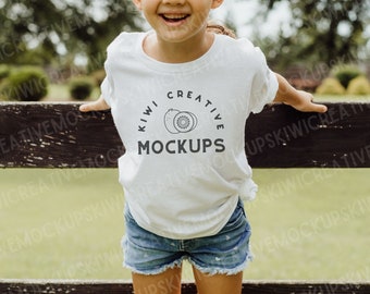 Lifestyle Kids T-shirt Mockup, Gildan 500B White T Shirt, Kids Model Mock-Up Summer, Child Tee Mock, Kids Grey Sublimation Blank Shirt Mocks