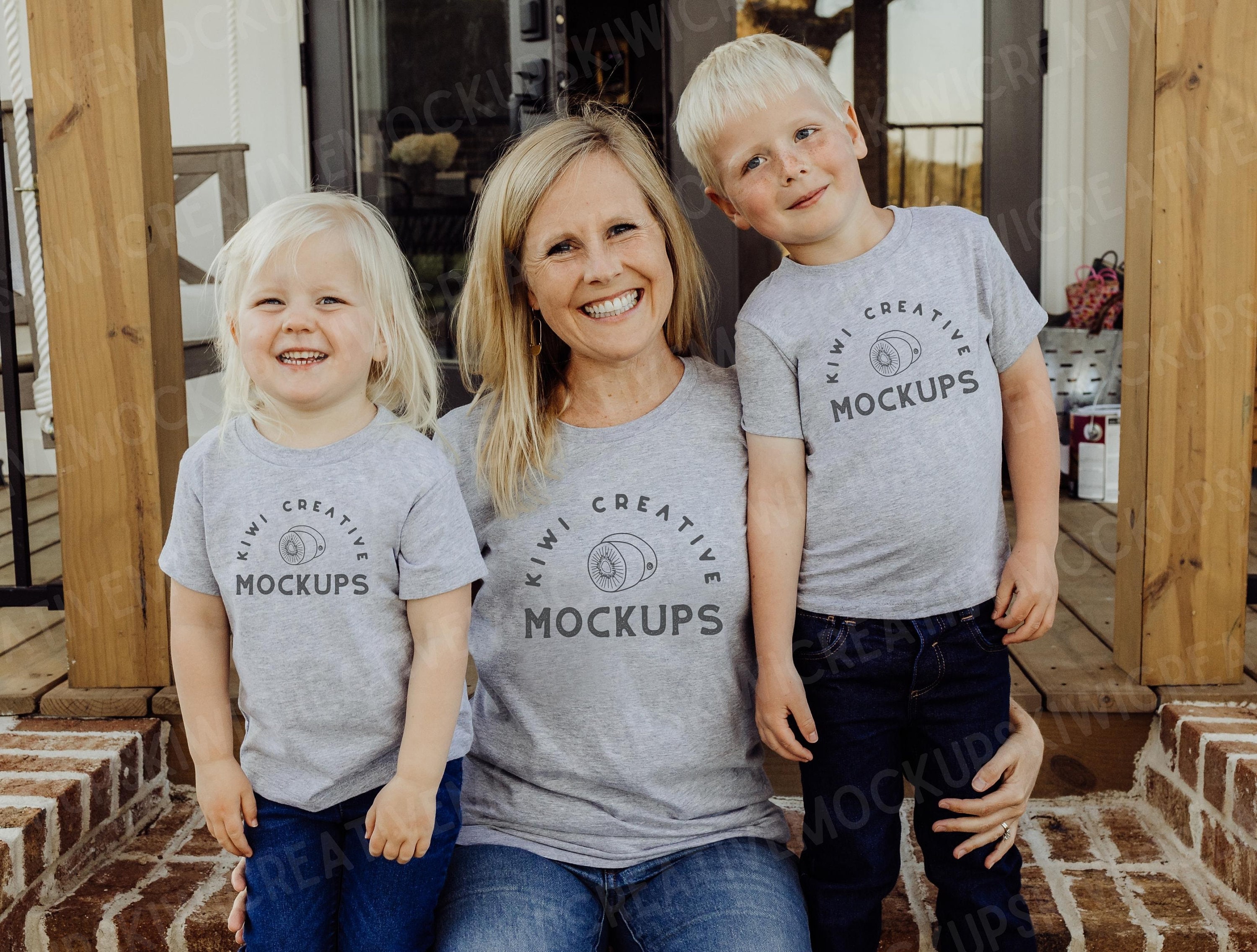 Mommy & Me Shirt Mockup, Mom Kids Shirts, Bella Canvas 3001 Athletic Heather Grey Shirt Family Mockups, Mother Child T-Shirt Mocks, Siblings