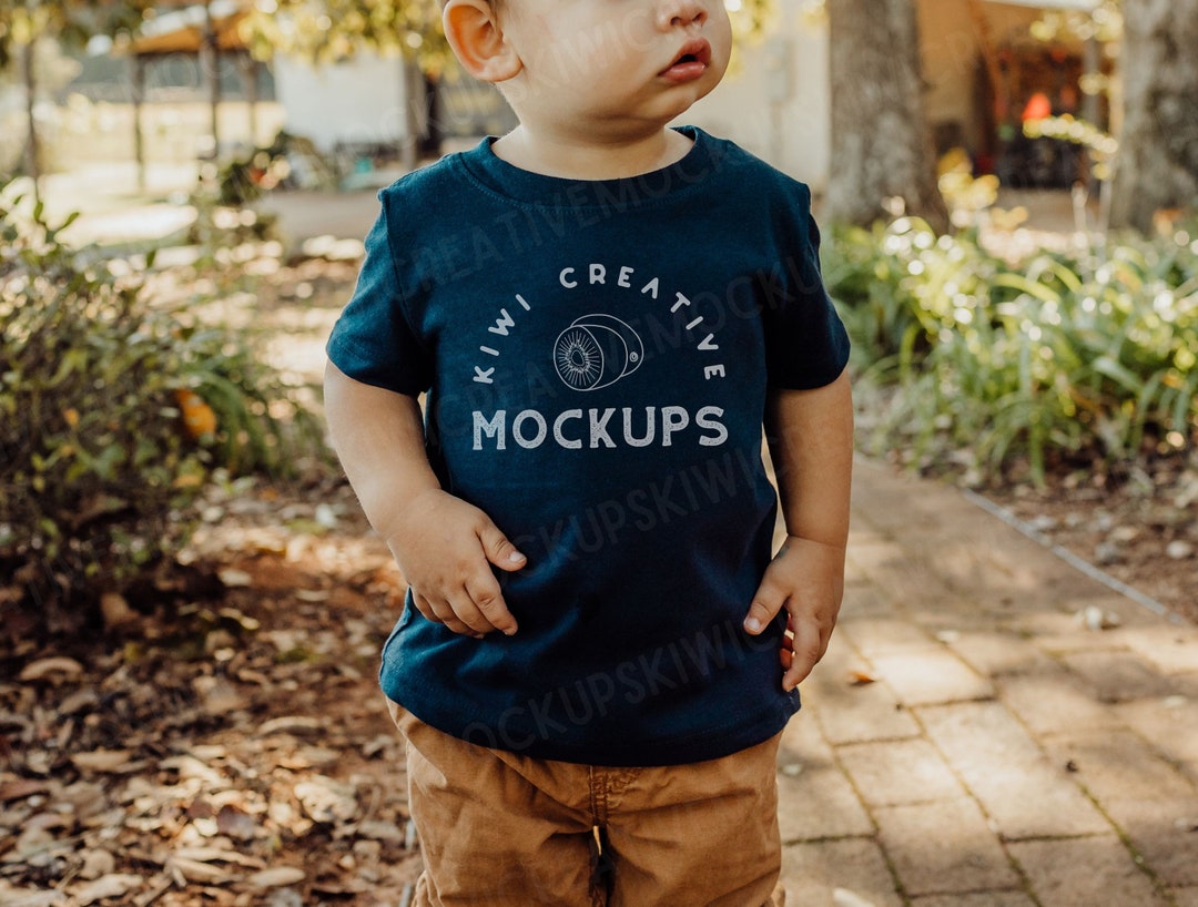 RABBIT SKINS 3322 Navy Mockup With Model, Lifestyle Baby Tshirt Mockup