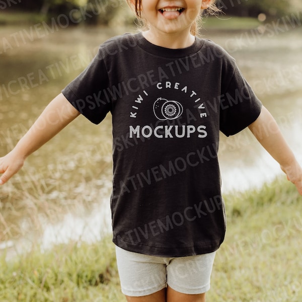 Kids T-shirt Model Mockup, Bella Canvas 3001T Black Toddler Tee, Lifestyle Kids Model Mock-Up, Boho Mock, Sublimation Blank Shirt, Halloween