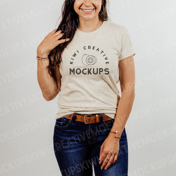 Bella Canvas 3001 Heather Prism Natural Mockup, Boho T-shirt Mockup, Women's Modeled Shirt Mockup, Cute Shirt Mockups, CVC Model Mock