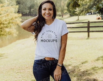 Bella Canvas 3001 Ash T-shirt Mockup: Women's Modeled Shirt (Digital Download)