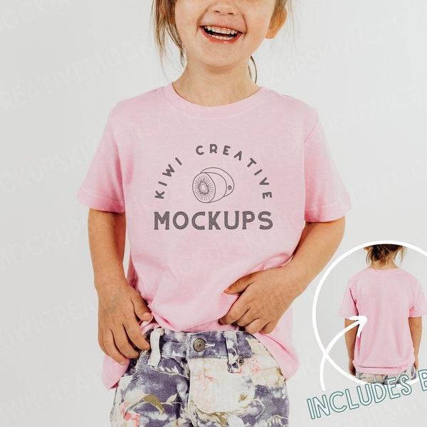 Rabbit Skins 3321 Pink Mockup, Kids T-Shirt Mock Front and Back of Shirt, Toddler Model Mockup, Child Blank Shirt, Toddler Mockup