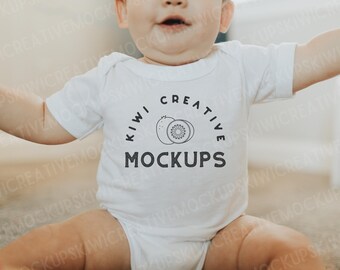 Baby Onesie Mockup: BELLA CANVAS 100B White Toddler Model (JPEG)