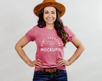 Bella Canvas 3001 Mockup: Heather Raspberry Modeled T-Shirt (Digital Download)