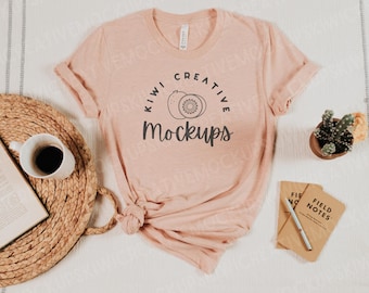 Bella Canvas 3001 T-Shirt Mockup, Heather Prism Peach, Flat Lay (Digital Download)