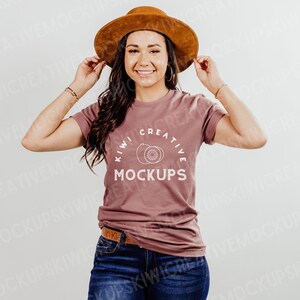 Bella Canvas 3001 Mauve Mockup, Female T-shirt Model Mockup, Women&#39;s Modeled Shirt Mockup, Cute Shirt Mockups, Boho Mock-Up Shirt