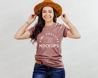 Bella Canvas 3001 Mauve T-shirt Mockup: Women's Modeled Shirt (Digital Download)