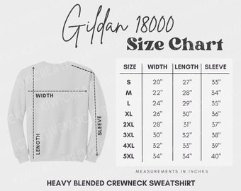 Gildan 18000 Size Chart, Heavy Blend Crewneck Sweatshirt Size Guide, Sweatshirt Size Measurements, Downloadable Size Chart, Size Guide Mocks