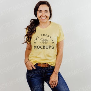 Bella Canvas 3001 Yellow Mockup, Yellow T-shirt Mockup, Women&#39;s Modeled Shirt Mockup, Cute Shirt Mockups, Mock-Up Shirt