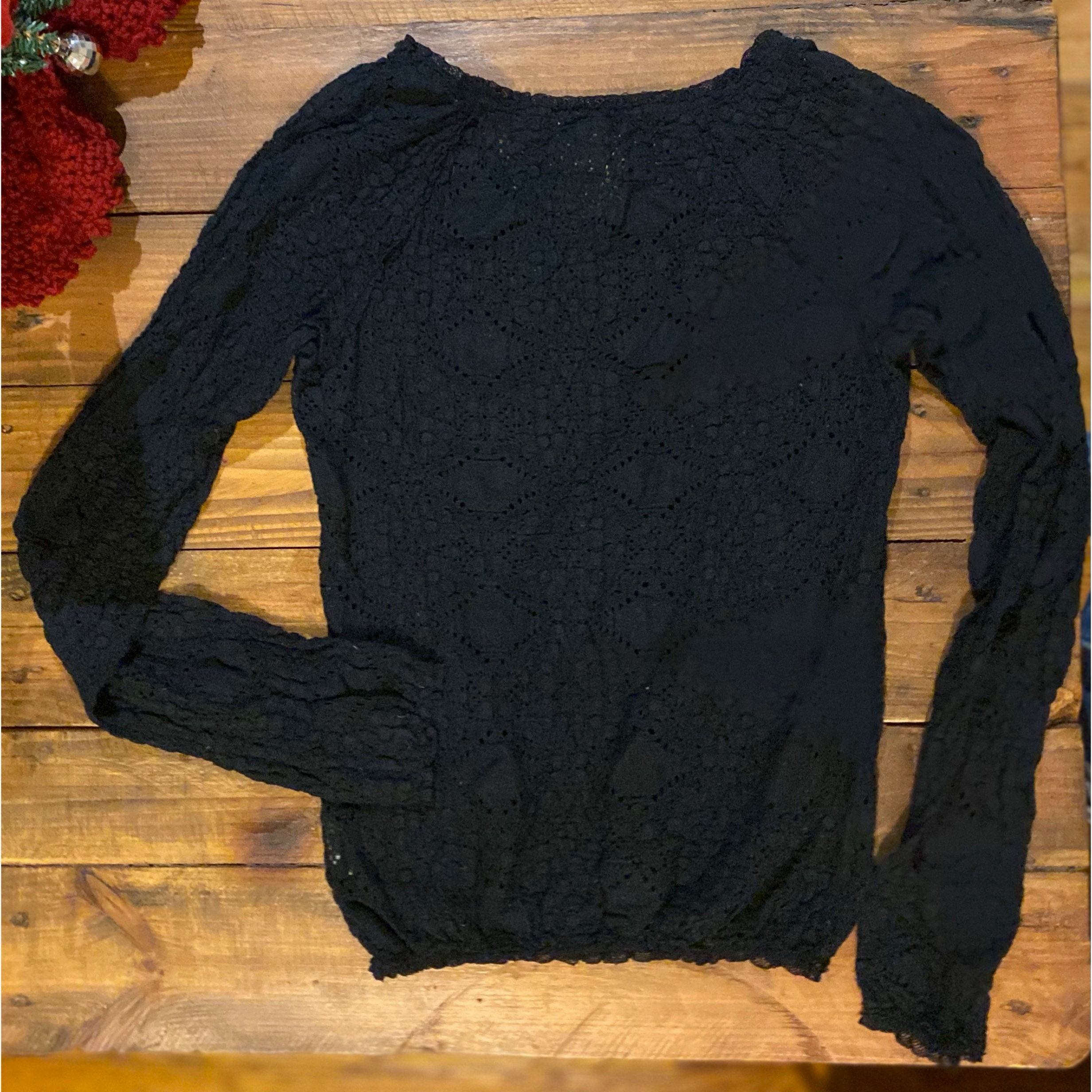 Black Lace Long Sleeve Free People Top 