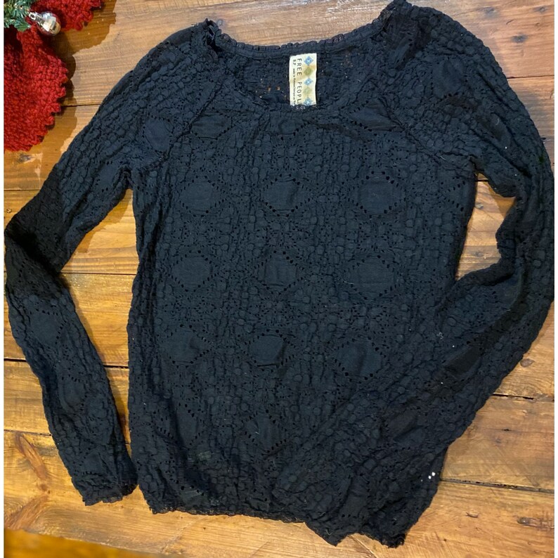 Black Lace Long Sleeve Free People Top 