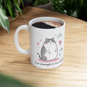 Kawaii Cat Mug, Self-Care Encouragement Gift, Paws and Breathe Quote Cup, Cute Mental Health Mug for Cat Lovers, Pink Kitty Coffee Cup