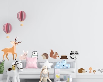 Bos muur decal, Bos muur decal, Kinderkamer muur sticker, Dieren stickers, Kid muur sticker, Bos dier sticker, Woodland kinderkamer