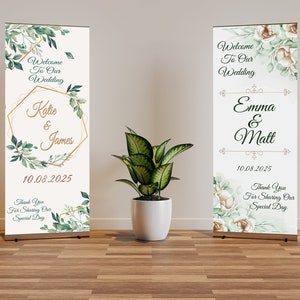 Floral Wedding Pull Up Banner, Welcome Roller Banner, roll up banner with stand
