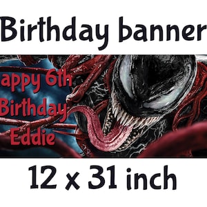 Marvel&#39;s Venom Personalised birthday party banner with name and age