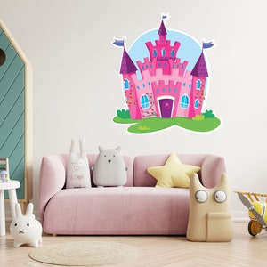 Pink castle wall decal, castle wall stickers, castle decor, castle wall decal, castle mural, Nursery wall decal, Baby girl room decor