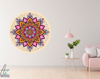 Yoga Kunst aan de muur, Mandala muurstickers, Lotus Bloem sticker, Indiase muur Decor, Mandala print