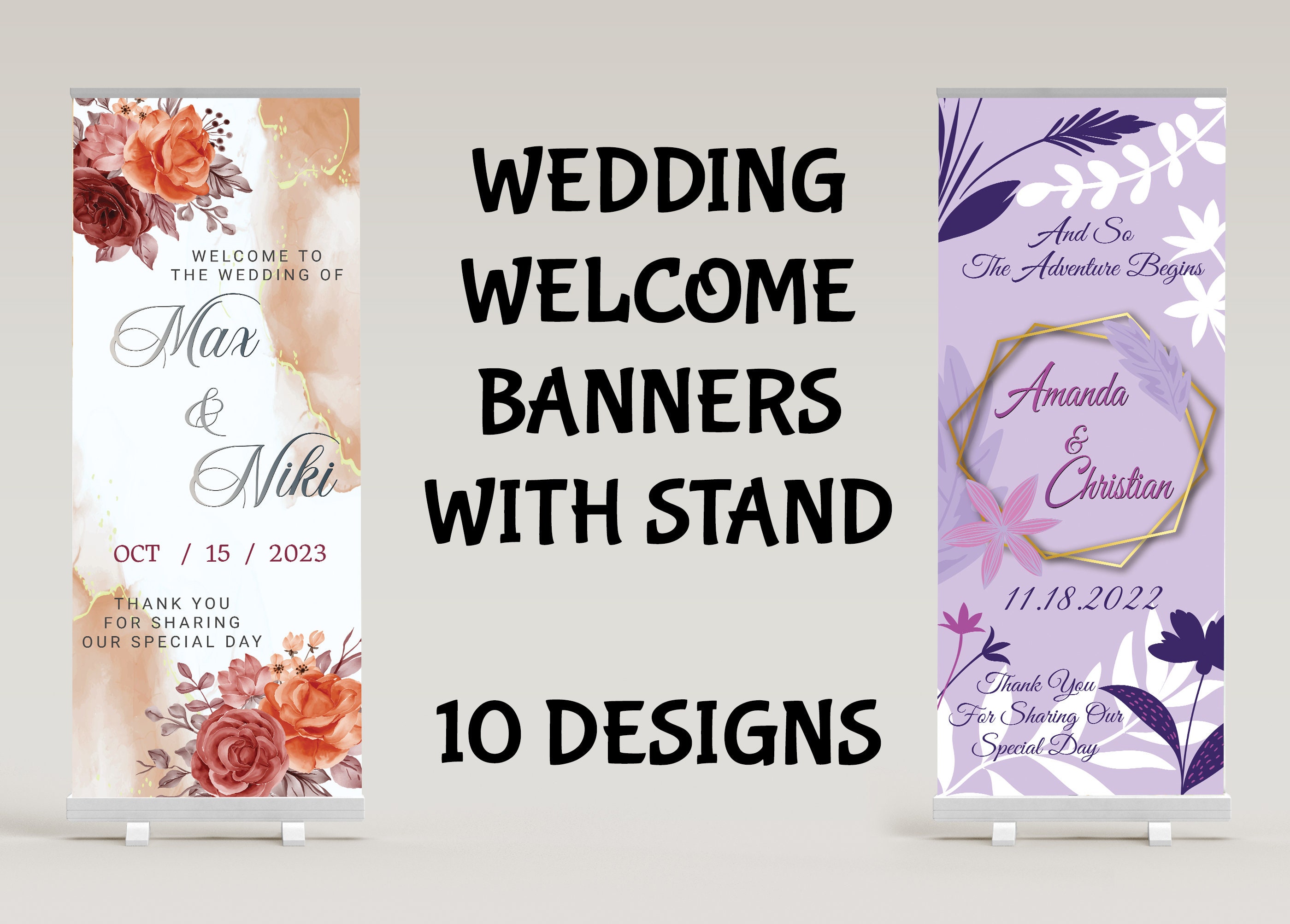 Floral Wedding Pull Up Banner, Welcome Roller Banner, roll up banner with stand