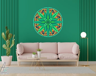 Yoga Kunst aan de muur, Wiet Mandala muurstickers, Cannabis sticker, Indiase muur Decor, Mandala print