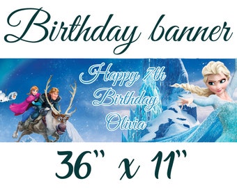Disney's Frozen Elsa, Olaf, Anna, Kristoff Personalised birthday party banner with name and age