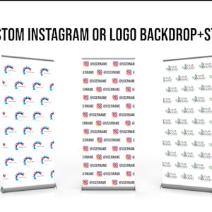 Logo backdrop, personalized Instagram backdrop, roll up banner with stand