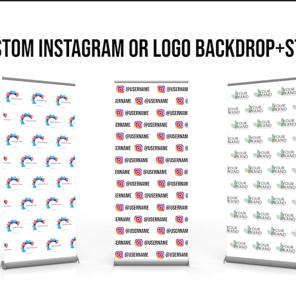 Logo backdrop, personalized Instagram backdrop, roll up banner with stand