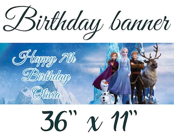 Disney's Frozen Elsa, Olaf, Anna, Kristoff Personalised birthday party banner with name and age