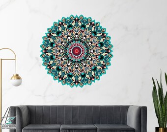 Yoga Kunst aan de muur, Mandala muurstickers, Lotus Bloem sticker, Indiase muur Decor, Mandala print
