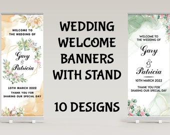 Floral Wedding Pull Up Banner, Welkom Roller Banner, roll up banner met stand