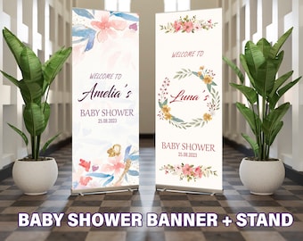 Gepersonaliseerde Baby Shower Banner, roll up banner met standaard, Baby Boy Girl feest decoratie