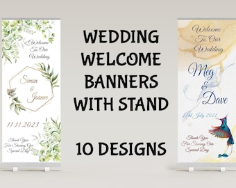 Floral Wedding Pull Up Banner, Welcome Roller Banner, roll up banner met standaard