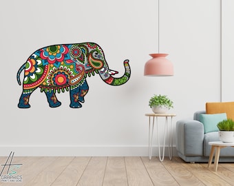 Yoga Kunst aan de muur, zentangle stijl olifant muur stickers, Safari olifant sticker, Indiase muur Decor, Mandala print