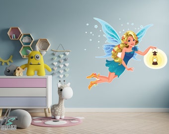 Fairy met lantaarn Muurstickers, Fairy decals, fairy wall art, Kinderkamer muur sticker, Baby meisje kamer decor