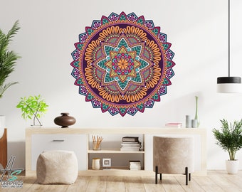 Yoga Kunst aan de muur, Mandala muurstickers, Lotus Bloem sticker, Indiase muur Decor, Mandala print