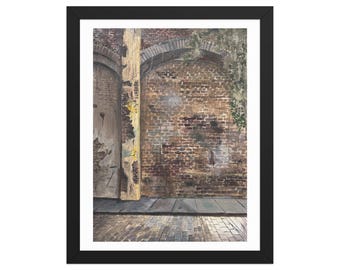 Impresión enmarcada de paisaje urbano con arcos de ladrillo: Arte mural de arquitectura urbana