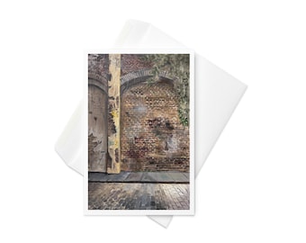 レンガのアーチ道グリーティングカード：建築都市風景アート、4インチ×6インチ