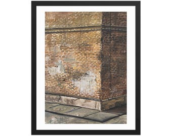 Impresión de un edificio de ladrillo nostálgico: arte mural de arquitectura urbana enmarcado