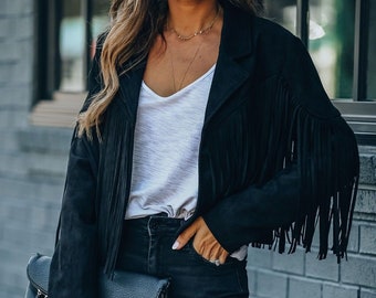 faux fringe jacket