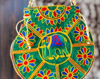 Classic French Embroidered Art Deco Wedding Purse Bag for Woman, Indian Handcrafted Potli Bag, Bridesmaid Wedding Favour Bag