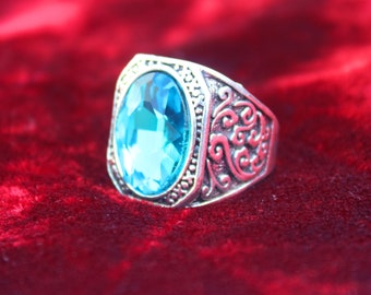 Bague solitaire en cristal avec topaze bleu ciel et pierre précieuse en acier inoxydable avec placage platine