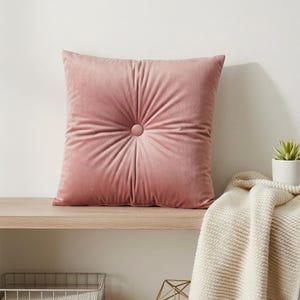 Cojín cuadrado de terciopelo con mechones, cojín con botones, decoración del hogar, tamaño personalizado disponible