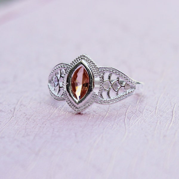 Affordable Simulated Garnet Pear Daily Wear Ring in Brass with Platinum Tone