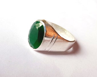 Emerald Solitaire Good Luck Ring in Brass with Platinum Plating