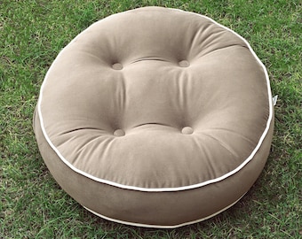 Custom Velvet Round Floor Cushion: Plush Pouf Pillow with Buttons