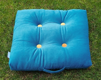 Custom Velvet Bench Cushion: Portable Square Seat Pillow with Handle