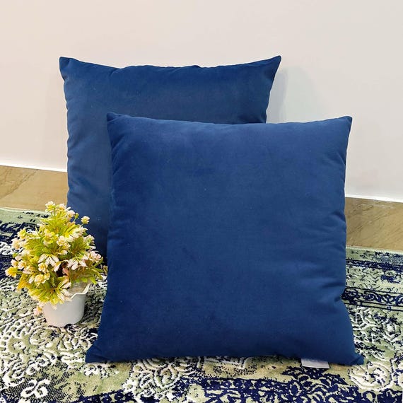 Velvet Cushion Set of 2: French Style Navy Blue Throw Pillows